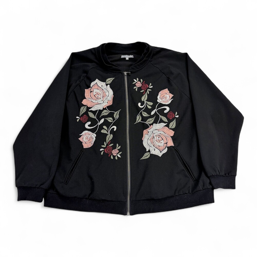 Wit‎ & Wisdom Plus 3X Embroidered Rose Bomber Jacket